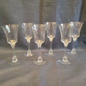 Set Of 6 Heisey Vintage Etched Crystal Stemmed Glasses Danish Princess?